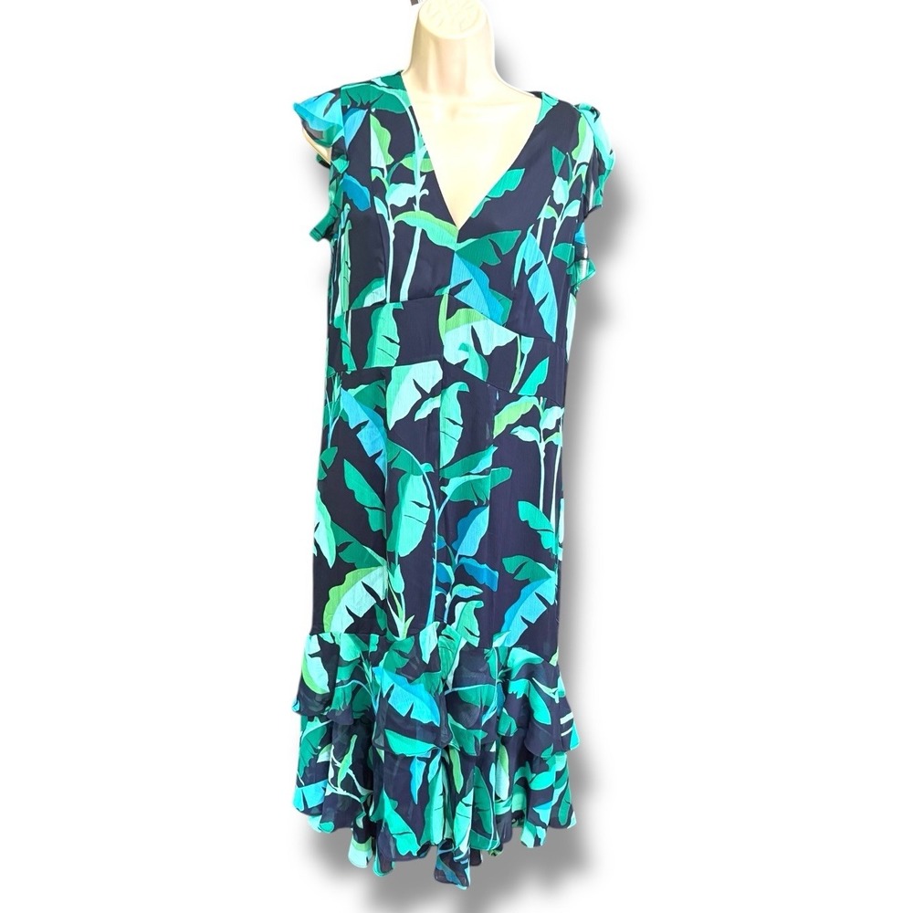 Tommy Hilfiger Green black  floral Ruffled Dress - Size 10‎